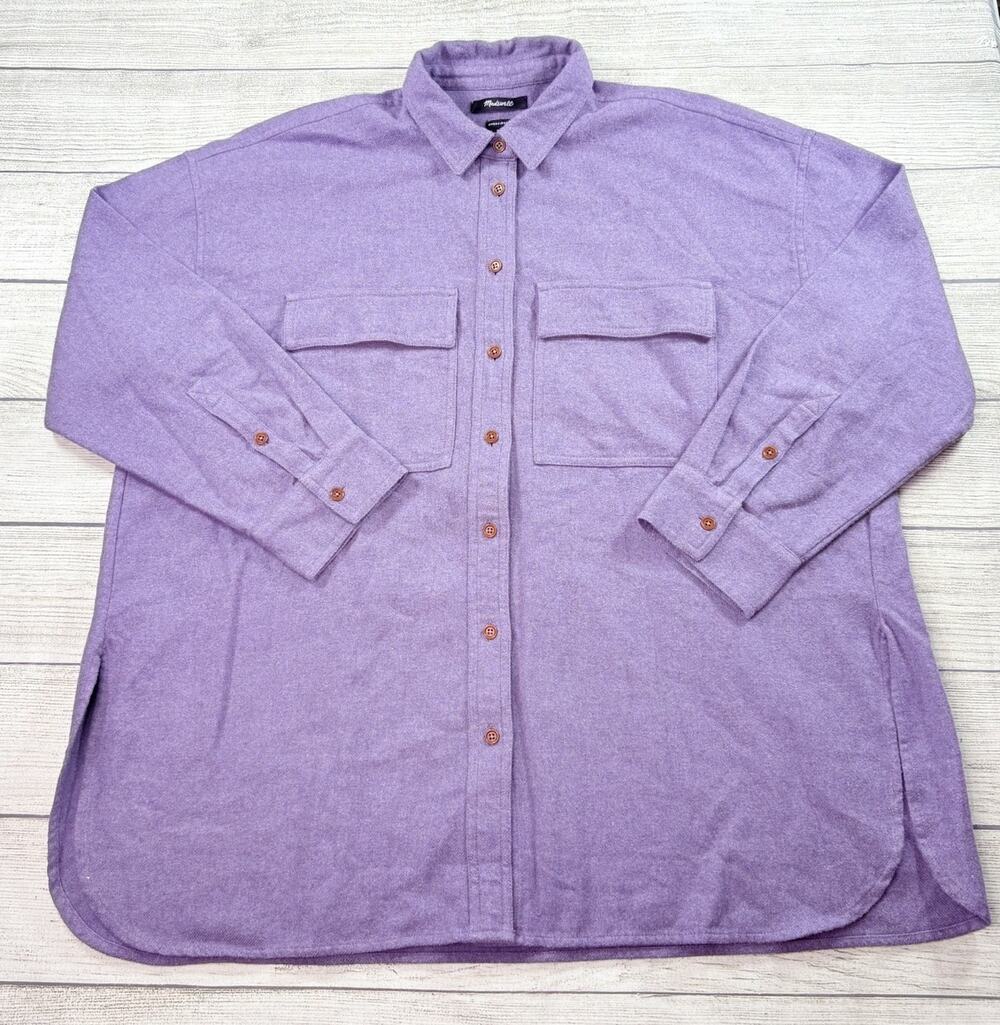Madewell Womens Brushed Oversized Shirt Jacket Buttons 100% Cotton Purple Size M